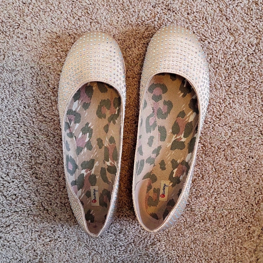 Rhinestone satin ballet flats